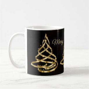 Christmas Shiny Golden Ribbon Tree Sparkle Black Coffee Mug