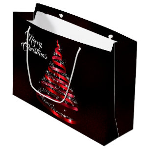 Christmas Shiny Red Ribbon Tree Sparkle Black Large Gift Bag