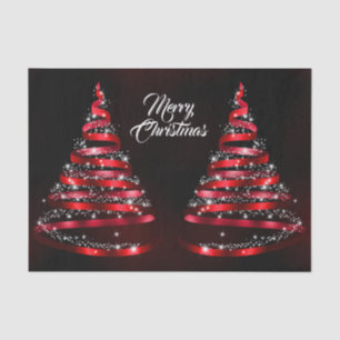 Christmas Shiny Red Ribbon Tree Sparkle Black Tissue Paper