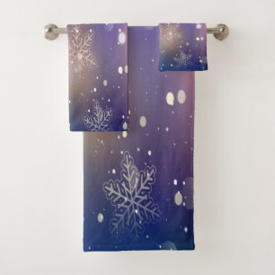 Christmas Shiny Snowflake Background Bath Towel Set
