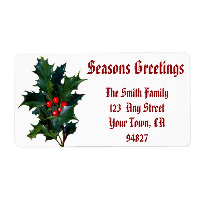 Christmas Shipping  Label customisable holly (Front)