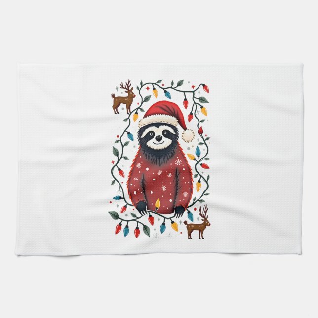 Christmas Shirt for Sloth Lover Gift Santa Buffalo Tea Towel (Horizontal)