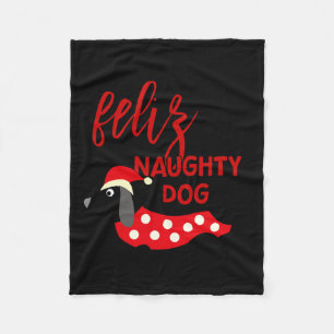 Christmas Shirt Funny Feliz Naughty Dog Xmas Tee Fleece Blanket