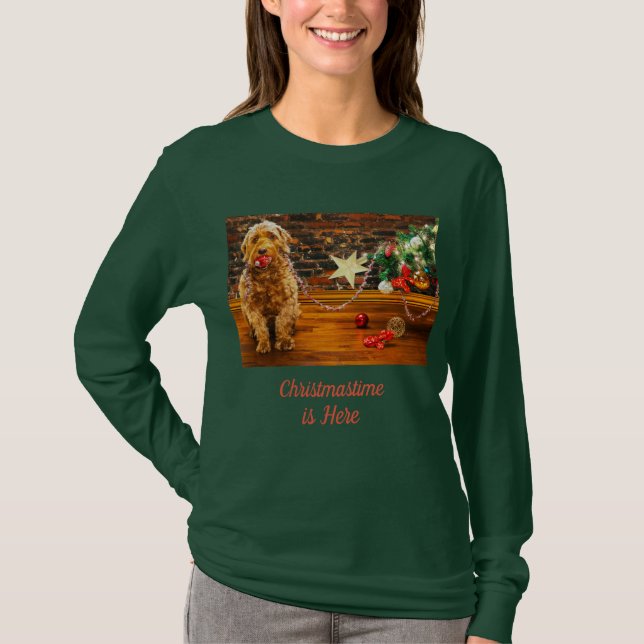 Christmas shirt long sleeve womens goldendoodle (Front)