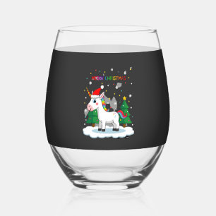 Christmas Shirt Unicorn Girls Christmas Outfit Chr Stemless Wine Glass
