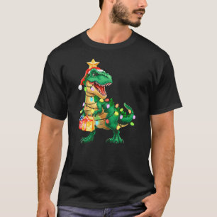 Christmas Shirts For Kids Xmas Tree Lights Dinosau