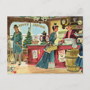 Christmas Shopping at the General Store Holiday Postcard
