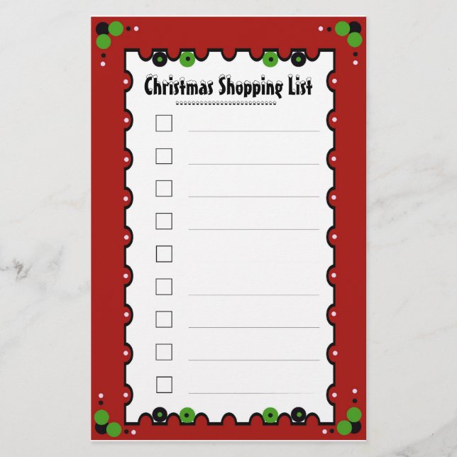 Christmas Shopping List Stationery (Front)