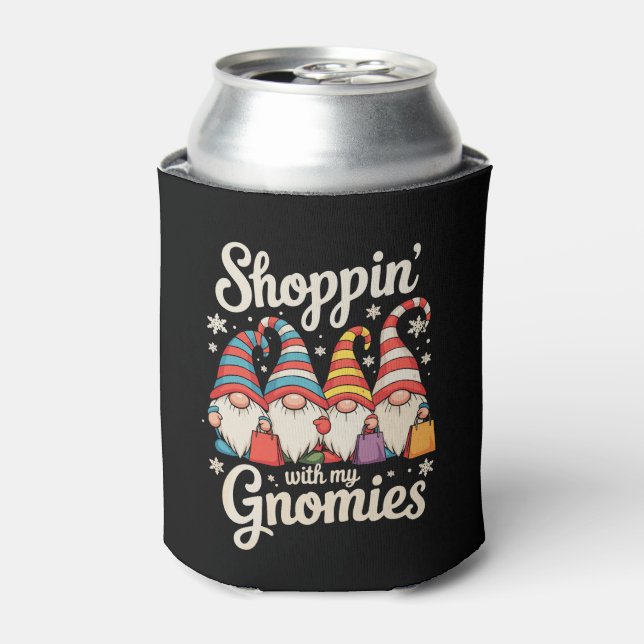 Christmas Shopping With My Gnomies Gnome Xmas Can Cooler (Can Front)