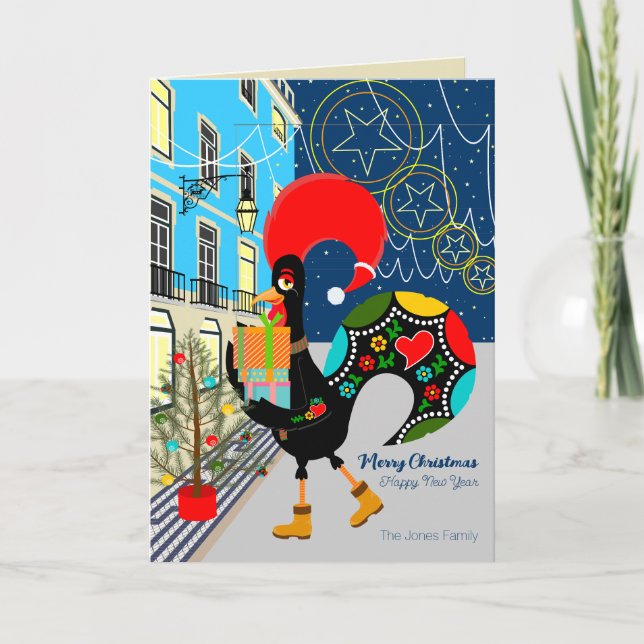 Christmas shopping with the Portuguese Rooster Card (Front)