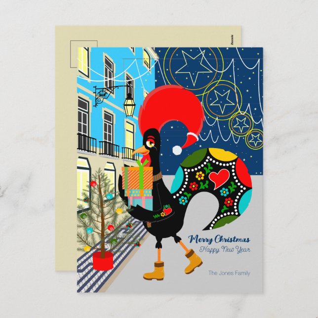 Christmas shopping with the Portuguese Rooster Holiday Postcard (Front/Back)
