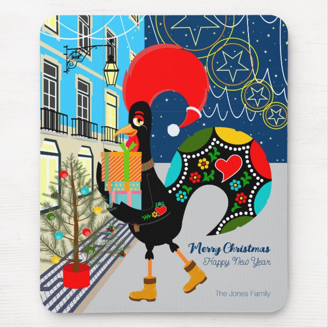 Christmas shopping with the Portuguese Rooster Mouse Pad (Front)