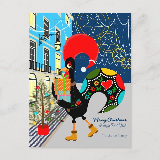 Christmas shopping with the Portuguese Rooster Postcard (Front)