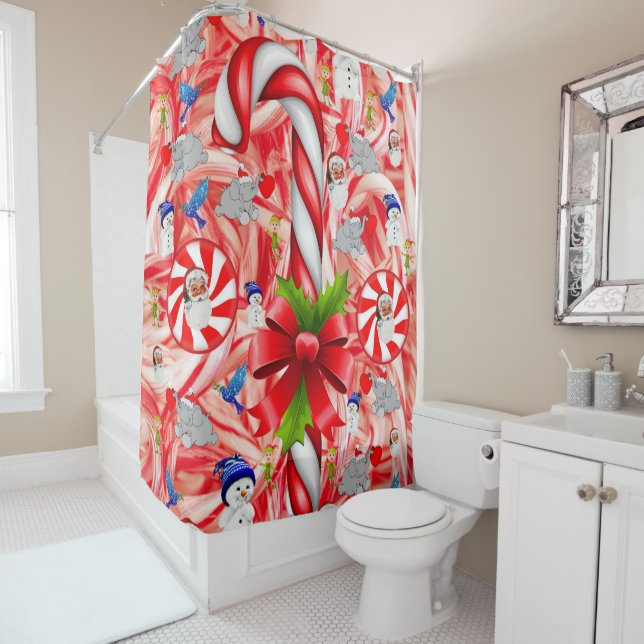 Christmas Shower Curtain, Candy Cane Curtain (In Situ)
