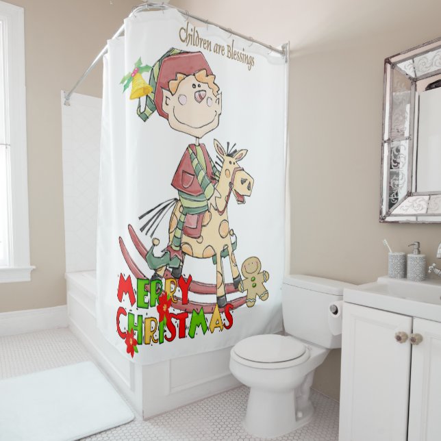 Christmas Shower Curtain, Children are Blessings Curtain (In Situ)