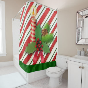 Christmas Shower Curtain, Christmas Candle Curtain