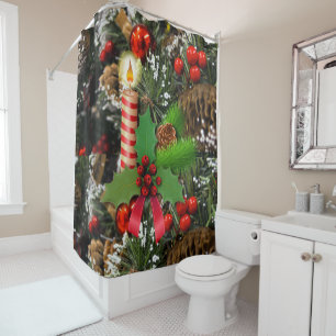 Christmas Shower Curtain, Christmas Candle Shower Curtain