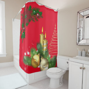 Christmas Shower Curtain, Christmas Candle Shower Curtain