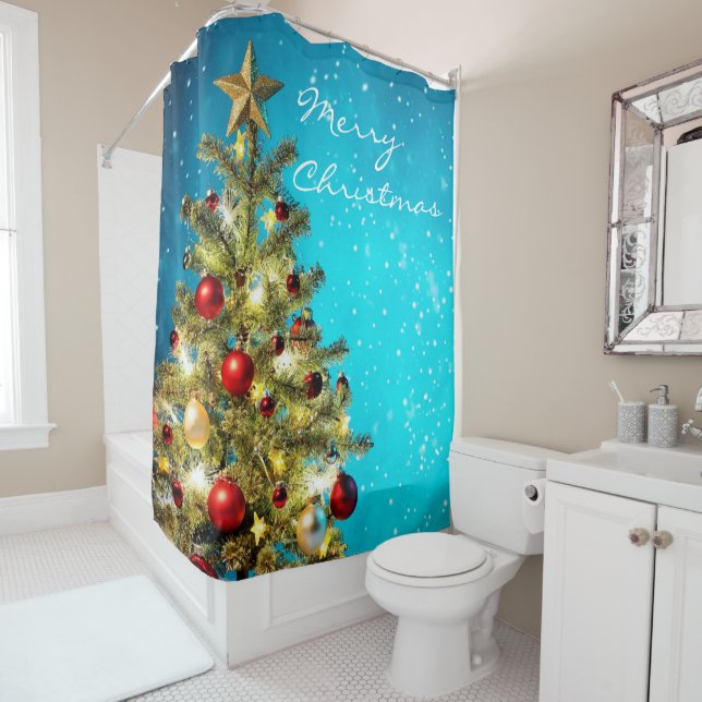 Christmas Shower Curtain/Christmas Tree Shower Curtain (In Situ)