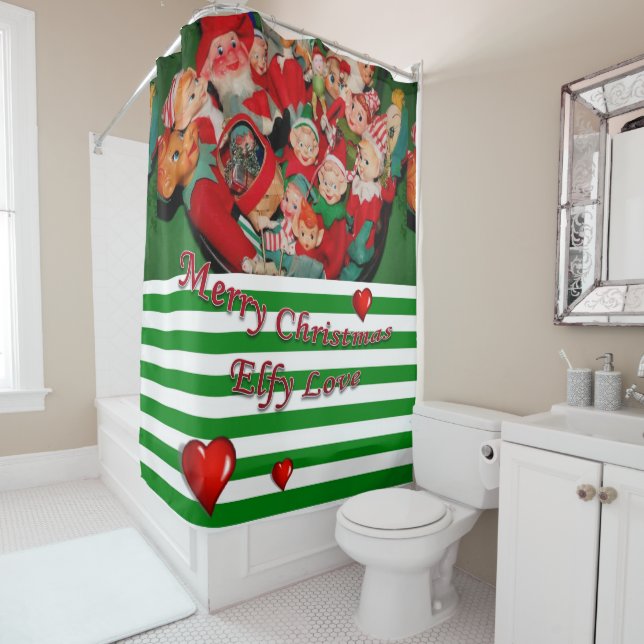 Christmas Shower Curtain, Elf Curtain (In Situ)