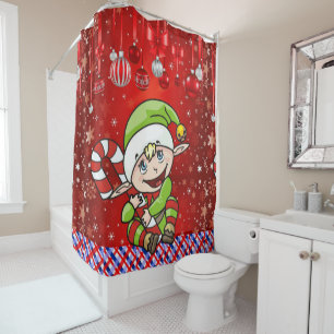 Christmas Shower Curtain, Elf Curtain