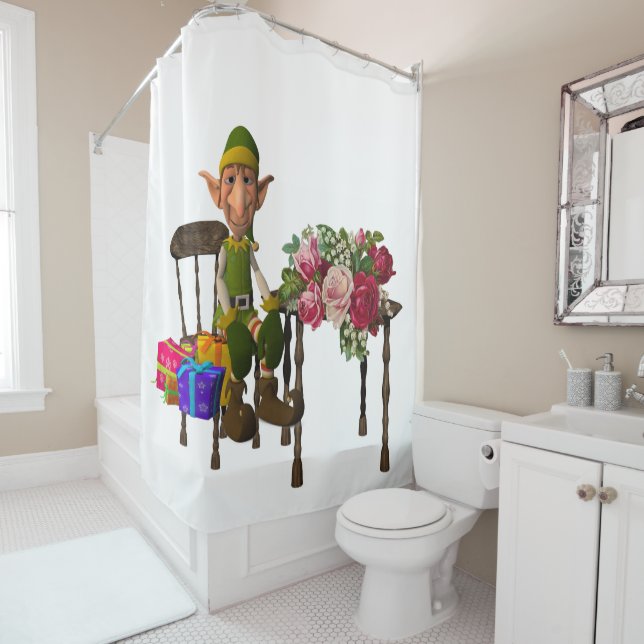 Christmas Shower Curtain, Elf Curtain (In Situ)
