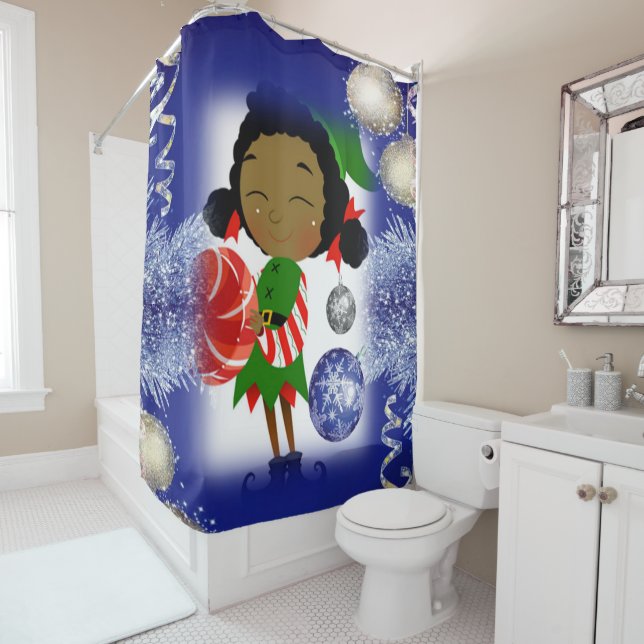 Christmas Shower Curtain, Elf Curtain (In Situ)