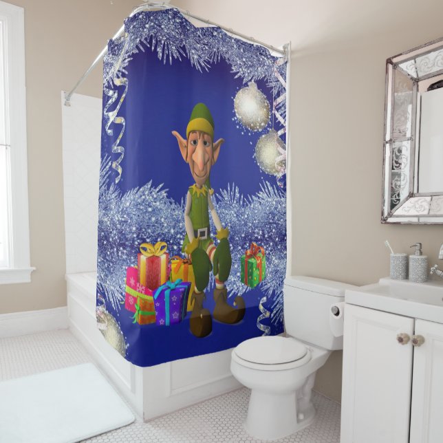 Christmas Shower Curtain, Elf Curtain (In Situ)
