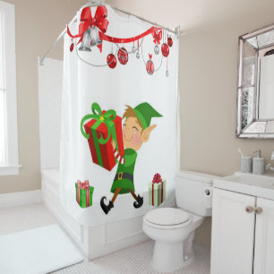 Christmas Shower Curtain, Elf Curtain