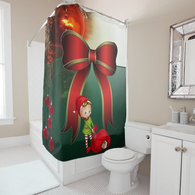 Christmas Shower Curtain, Elf Curtain (In Situ)