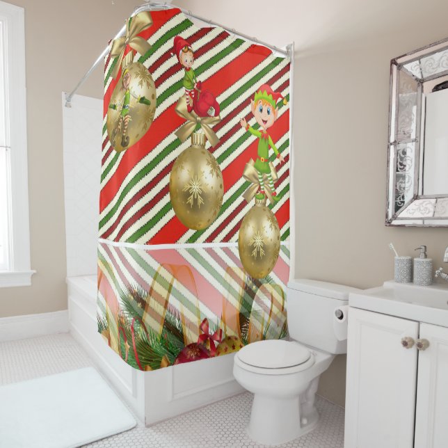 Christmas Shower Curtain, Elf Curtain (In Situ)