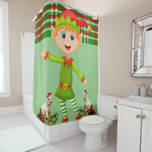 Christmas Shower Curtain, Elf Curtain