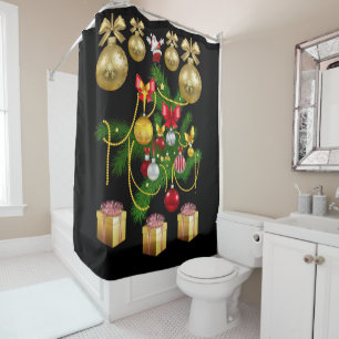 Christmas Shower Curtain, Gold Balls Shower Curtain