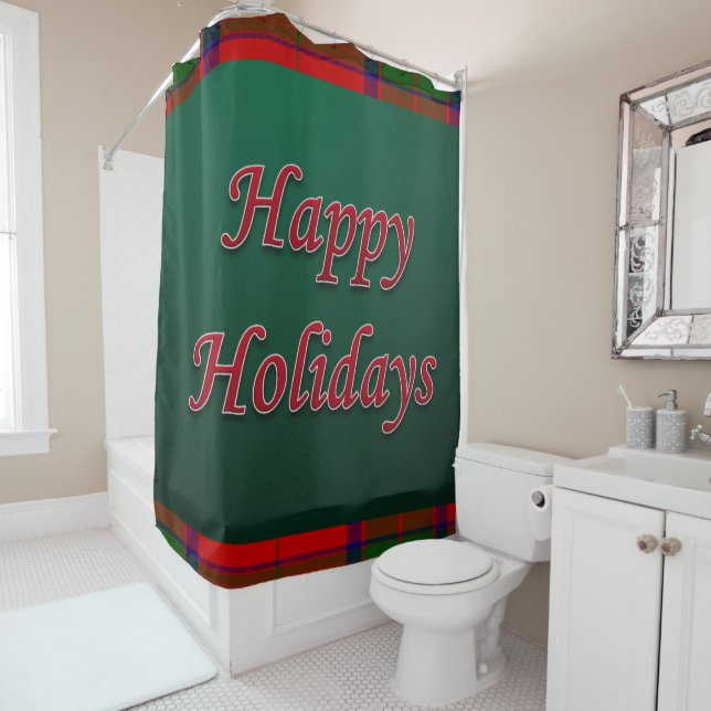 Christmas Shower Curtain, Happy Holidays Curtain (In Situ)