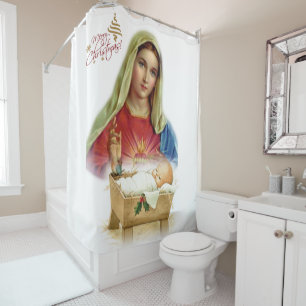Christmas Shower Curtain, Jesus Christ Curtain