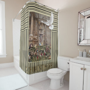 Christmas Shower Curtain, Jesus Stripe Curtain