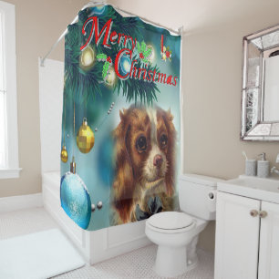 Christmas Shower Curtain, Merry Christmas Shower Curtain