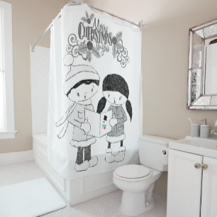 Christmas Shower Curtain, Merry Christmas Shower Curtain