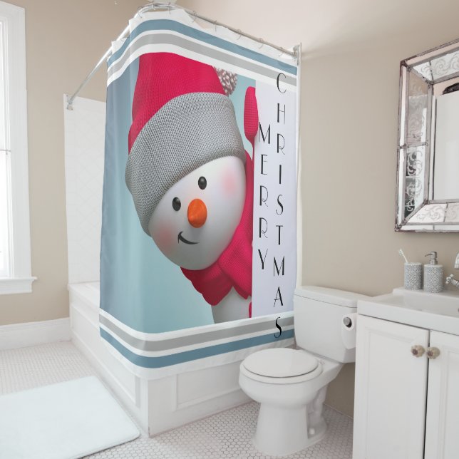 Christmas Shower Curtain/Merry Christmas Snowman Curtain (In Situ)