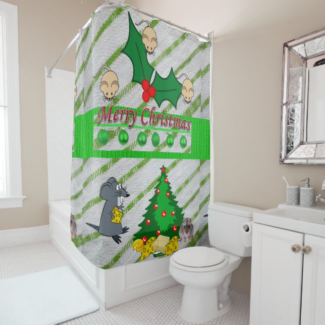 Christmas Shower Curtain, Mice Curtain (In Situ)