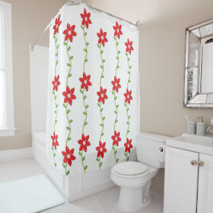 Christmas Shower Curtain, Poinsettia Curtain