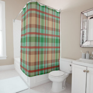 Christmas Shower Curtain, Red Green Plaid Shower Curtain