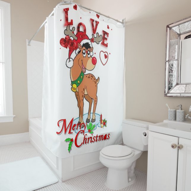 Christmas Shower Curtain, Reindeer Curtain (In Situ)