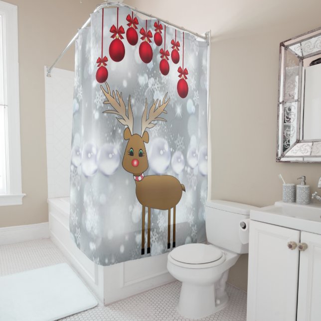 Christmas Shower Curtain, Reindeer Shower Curtain (In Situ)