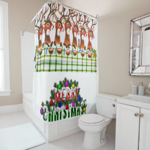Christmas Shower Curtain, Reindeer Shower Curtain