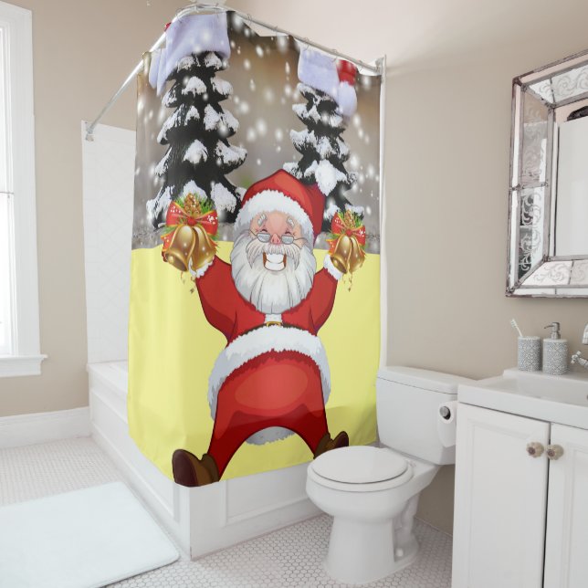 Christmas Shower Curtain, Santa Curtain (In Situ)