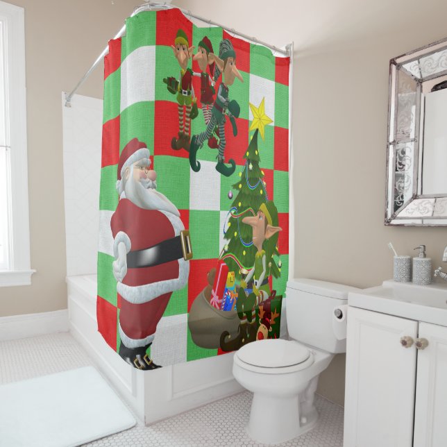 Christmas Shower Curtain, Santa Curtain (In Situ)