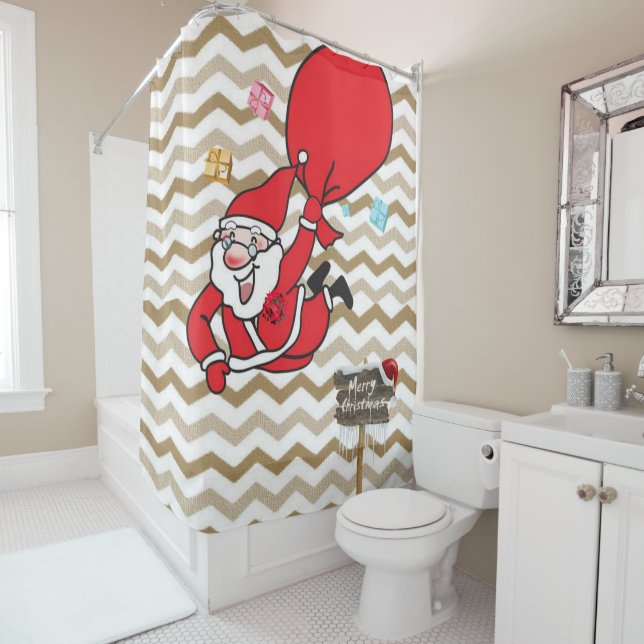 Christmas Shower Curtain, Santa Curtain (In Situ)