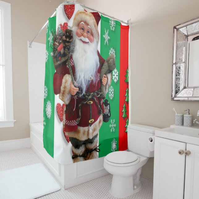Christmas Shower Curtain, Santa Curtain (In Situ)
