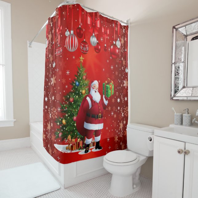 Christmas Shower Curtain, Santa Curtain (In Situ)